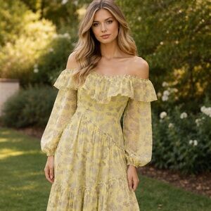 ASTR Maxi Dress Floral Off Shoulder Boho Romantic Cottagecore Whimsical Size M